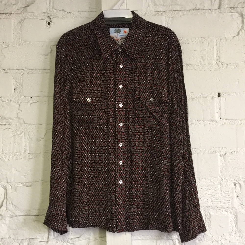 Loco Lindo Brown Floral Button Up Western Blouse